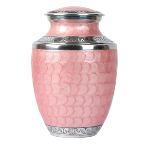 Urne funéraire pour adulte en laiton massif, finition émail rose clair unique avec motif floral gravé plaqué nickel argenté, fabriquée à la main - Product Image 6