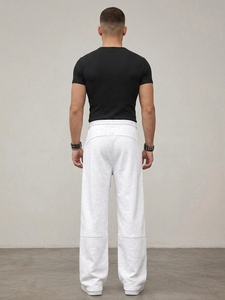 <b>Men's</b> <b>White</b> Sweatpants Elastic Waist Drawstring Casual Style 100% Cotton Breathable Side Pockets Spring Wear - Product Image 3
