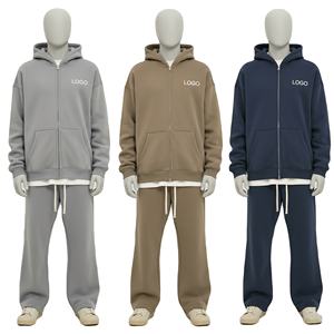 Conjunto Deportivo Personalizado de Alta Calidad, 100% Algodón, Felpa, Sudadera con Capucha Extra Grande con Cierre y Hombros Caídos, Pantalones Deportivos Casuales, Chándal Sólido - Product Image 4