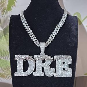 Pendentif lettre DRE en moissanite taille brillant rond, en argent 925 plaqué rhodium, breloque hip-hop pour homme, usage quotidien - Product Image 1