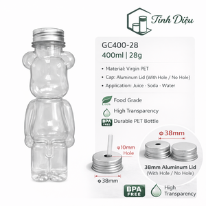 Premium 400ml <b>Bear</b> Shape PET <b>Bottle</b> with Aluminum Lid and Straw Hole for Smoothies Plastic <b>Bottle</b> Product - Product Image 5