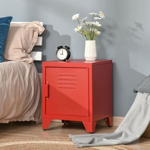 Adjustable Shelf Industrial Side <b>Table</b> with <b>Storage</b> Locker-Style Door Living Room <b>Console</b> <b>Table</b> in Red - Product Image 2