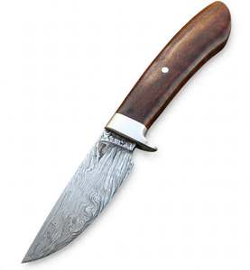 Cuchillo utilitario compacto hecho a mano de acero de Damasco con mango de madera y pomo de acero, herramienta de hoja fija - Product Image 2