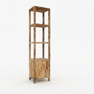 Librería Sulur Tangga con Puerta, Mueble de Madera Maciza, Estantería Alta Abierta, Estilo Rústico Moderno, Mueble de Salón de Teca Natural - Product Image 1