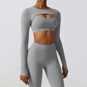 New Yoga Set Women 3 Piece Fitness Sportswear Long Sleeve Zip up Tops High Waist Gym Legging <b>Workout</b> Outfit with <b>jacket</b> - Product Image 1