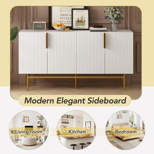 Credenza Moderna ed Elegante a 4 Ante con Maniglie in Metallo Dorato, Mobile Buffet per Sala da Pranzo, Soggiorno, Camera da Letto o Corridoio - Product Image 5