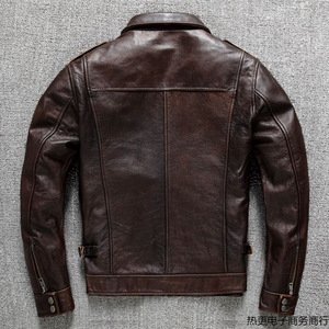 Ruya Men's Brown Genuine <b>Leather</b> Waterproof Moto <b>Jacket</b> Mandarin Collar Zipper Closure Regular Fit <b>Winter</b> Satin Lining Casual - Product Image 3