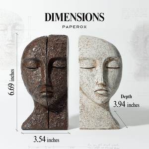 Ceramic Face Sculpture Bookends Set 2Pcs Modern Abstract Design for Shelves Decorative Artistic <b>Book</b> Ends - Product Image 2