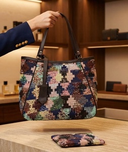 Sac fourre-tout robuste pour femme, couleur unie, tissé jacquard, antivol, avec fermeture éclair, pour les voyages quotidiens et le shopping - Product Image 1