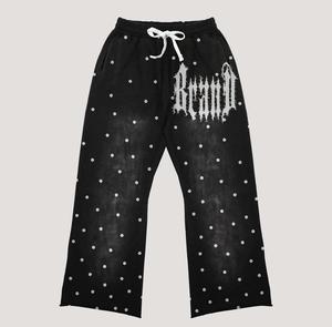 Factory Manufacture Cut & <b>Sew</b> Custom Design Flared Sweat suits 100% Organic Cotton Distressed Embroidery Rhinestone Tracksuits - Product Image 4