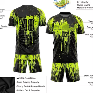 Maillot de football sublimé noir et vert citron pour homme, manches courtes, en polyester respirant, coupe athlétique, col ras du cou, pour adulte - Product Image 6