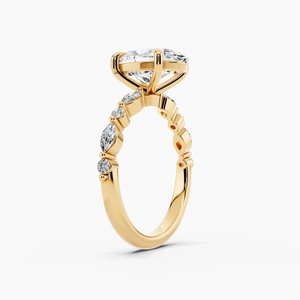 Anillo de Compromiso con Diamante Cultivado en Laboratorio de Corte Ovalado, Certificado IGI, con Piedras Laterales Marquise, Rodio, Oro 10K/14K/18K, Plata 925/935, para Bodas y Fiestas - Product Image 3