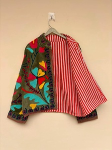 Suzani Velvet Floral Embroidery <b>Reversible</b> <b>Jacket</b> Bridesmaid Winter Kimono Duster Festival Bohemian Cotton Outerwear Gift for - Product Image 2