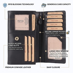 Genuine Leather Women Clutch Purse with RFID and Large Capacity Card storage <b>Wallet</b> for <b>Ladies</b> Custom Color Option - Product Image 4
