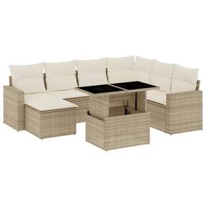 Sofa beige de jardin de rotin de PE réglé avec de la poudre-acier enduit et verre trempé - Product Image 2