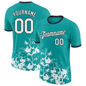 ซื้อเลย เสื้อเบสบอล สีเขียวอมฟ้า ลายสาดสีขาว พิมพ์ลายแบบ Sublimated โพลีเอสเตอร์ 100% แขนสั้น คอกลม พิมพ์ชื่อทีมและหมายเลข สำหรับทุกเพศ - Product Image 1