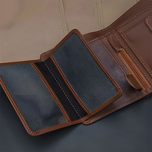 Genuine Cowhide Leather <b>Trifold</b> <b>Wallet</b> <b>Men</b> Luxury ID Window Zipper Purse Short Male Clutch Coin Pocket Card Holder Wholesale - Product Image 3