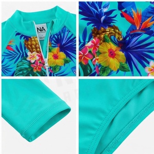 Women's Tropical Floral Print One-Piece Swimsuit High Neck Long Sleeve Quick Dry Spandex Polyester Bathing Suit - Product Image 4