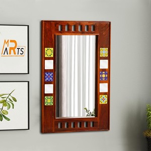 Sheesham Wood Geometric <b>Mirror</b> with Ceramic Tiles | Handcrafted Wholesale - Product Image 4