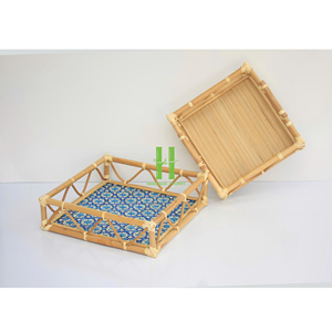 Juego de 2 bandejas redondas tejidas a mano de HNH Craft Factory, bandeja cuadrada de ratán personalizable para servir alimentos, bandeja de mimbre tejida natural OEM - Product Image 4