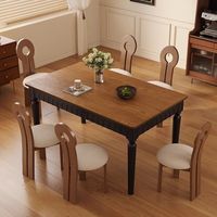 Mesa de Comedor Rectangular Moderna y Minimalista de Madera Maciza con Patas Talladas en Negro y 4 Sillas para Cena Familiar, Hotel o Apartamento