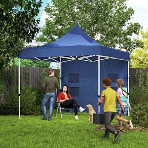Tenda a Baldacchino Pop-up 3x3 Metri Blu Scuro Resistente con Pareti Laterali UPF50+ e Tasche Portaoggetti, Riparo Solare Istantaneo - Product Image 2
