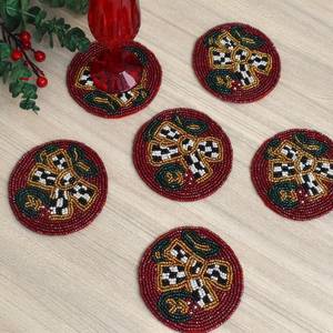 Handmade Beaded <b>Coasters</b> for Drinks or Coffee <b>Table</b>, Set , Christmas <b>Coasters</b> for Farmhouse Style <b>Table</b>, Decorative - Product Image 2