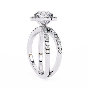 Brilliant Round Cut Diamond Halo <b>Split</b> Shank Engagement <b>Ring</b> - Product Image 1