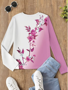 Camiseta de manga larga para mujer con estampado de dibujos animados, cuello redondo, suave, diseño asimétrico, de poliéster tejido, informal, para primavera, con letras, para San Valentín - Product Image 1