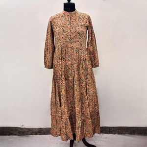 เดรสลำลองผู้หญิง ผ้าทอ 100% คอตตอน ลายพิมพ์ดอกไม้/สีพื้น แขนสั้น เอวทรงเอ็มไพร์ ทรงเบบี้ดอลล์ โอเวอร์ไซส์ คอวี ทรงหลวม - Product Image 1