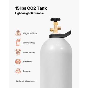 Bombola CO2 in Lega di Alluminio da 15 Libbre con Rivestimento Spray Leggero, Capacità 2L, Valvola CGA320, Maniglia Regolabile, Pressurizzata fino a 150 bar - Product Image 2