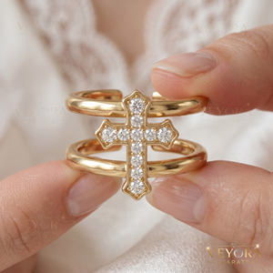 Bague Oura en Argent Massif 925 Raffiné à Double Bande Pavée avec Croix en Moissanite, Bijou Premium - Product Image 5