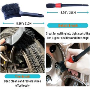 Kit di 4 Spazzole per Ruote con Manico Lungo, Spazzola Morbida e Rigida per Pulizia Dettagliata e Lavaggio Auto - Product Image 4