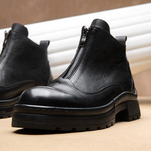 Botas de Motocicleta Cortas de Cuero Genuino para Hombre, Diseño con Cremallera, Transpirables y Cómodas - Product Image 2