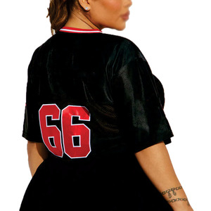 Maillot de football américain de luxe pour femme, coupe courte, en maille, avec motif graphique en strass rouges, en polyester, coupe oversize, haut de sport, personnalisation de marque, faible MOQ - Product Image 2