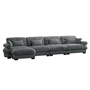 Divano Moderno a L in Velluto, Convertibile, Profondo, 4 Posti, Modulare, Comodo, Imbottito, Angolare per Soggiorno - Product Image 5