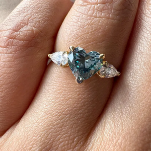 <b>Blue</b> Gold Plated Hip Hop Heart Cut Engagement <b>Ring</b> with Pear Side Diamonds for Wedding and Anniversary Gift - Product Image 5