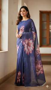 pure linen digital print saree 6.30 cut with blouse piece - Product Image 6