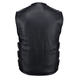 Gilet de moto en cuir matelassé personnalisé pour homme, finition premium, design réversible décontracté, protection anti-UV, fermeture éclair - Product Image 2