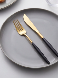 <b>Gold</b> Plated Flatware Set With <b>Black</b> Handles Minimalist Design Dishwasher Safe For Wedding Tabletop Use - Product Image 3