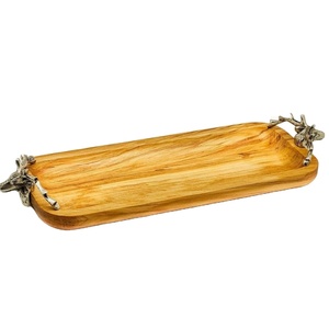Plateau en bois au design standard avec accents de tête de cerf argentée, organisateur de table pour hôtel, plateau de service pour thé et café à prix abordable - Product Image 1