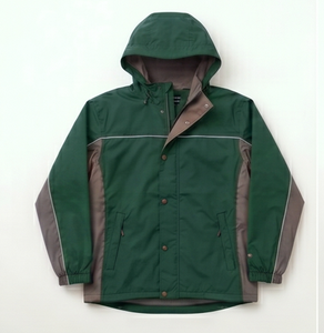 Chaqueta Casual de Hombre Verde con Capucha, Impermeable, Recubierta de PU, de Poliéster, para Otoño, Corte Regular, Cuello Camisero, Cierre de un Solo Botón - Product Image 1