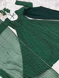 Conjunto Salwar de Mujer con Rayas Verdes en Relieve, de Secado Rápido, con Dupatta Largo hasta el Suelo, Tradicional, Elegante, Étnico, para Fiestas, Estilo Indio - Product Image 6