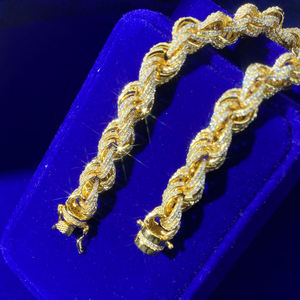 hip hop 10mm vvs moissanite <b>rope</b> <b>chain</b> bracelet 925 sterling silver cz diamond iced out mens bracelets with gra certificate - Product Image 4