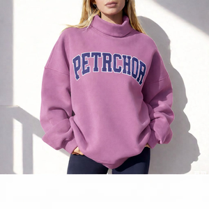 Sweat-shirt personnalisé à manches longues pour femme, col montant, en tissu molletonné polyester/coton, avec logo frontal - Product Image 2