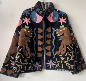 Veste d'hiver matelassée réversible en velours brodé à imprimé animal, col montant, logo au dos, chauffante, en coton écologique, style printemps - Product Image 1