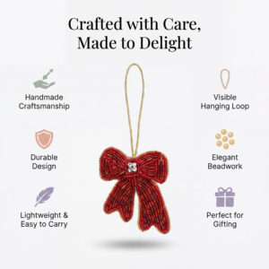 Handmade Inlay Crafted Red <b>Bow</b> Beads and Satin Indian Shelf Bag Charms for Women's Purse Girls Handbag Backpack Shoulder Bag - Product Image 5