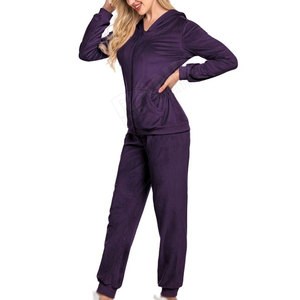 Survêtement à capuche violet pour femme, fermeture éclair intégrale, poches latérales, tenue décontractée d'automne, coupe classique, couleur unie - Product Image 3
