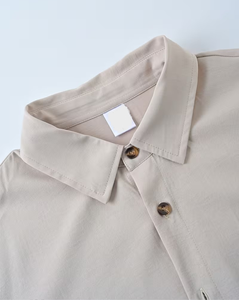Men's Beige Short Sleeve Shirt Set Casual Summer Breathable Woven Cotton Shorts Button-Up Top Solid Color - Product Image 3