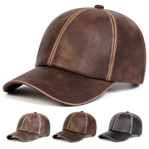 Casquette de baseball vintage en cuir PU, 6 panneaux, réglable, couleur unie, unisexe, décontractée, personnalisable OEM, haute qualité - Product Image 1